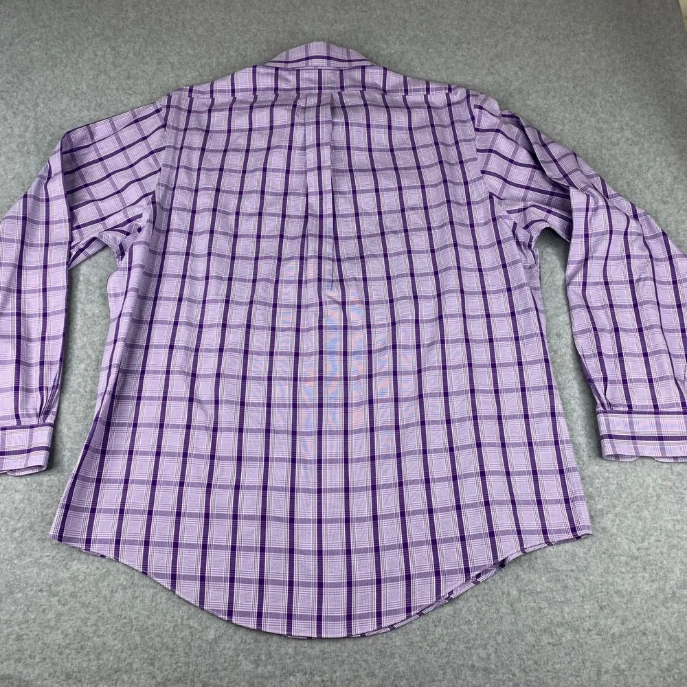 Brooks Brothers Button Down Shirt Mens XL Purple Plaid Slim Fit Non Iron Cotton